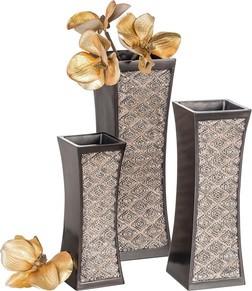 Creative Scents Dublin Brown Vases for Decor Centerpieces - Set of 3 Flower V...