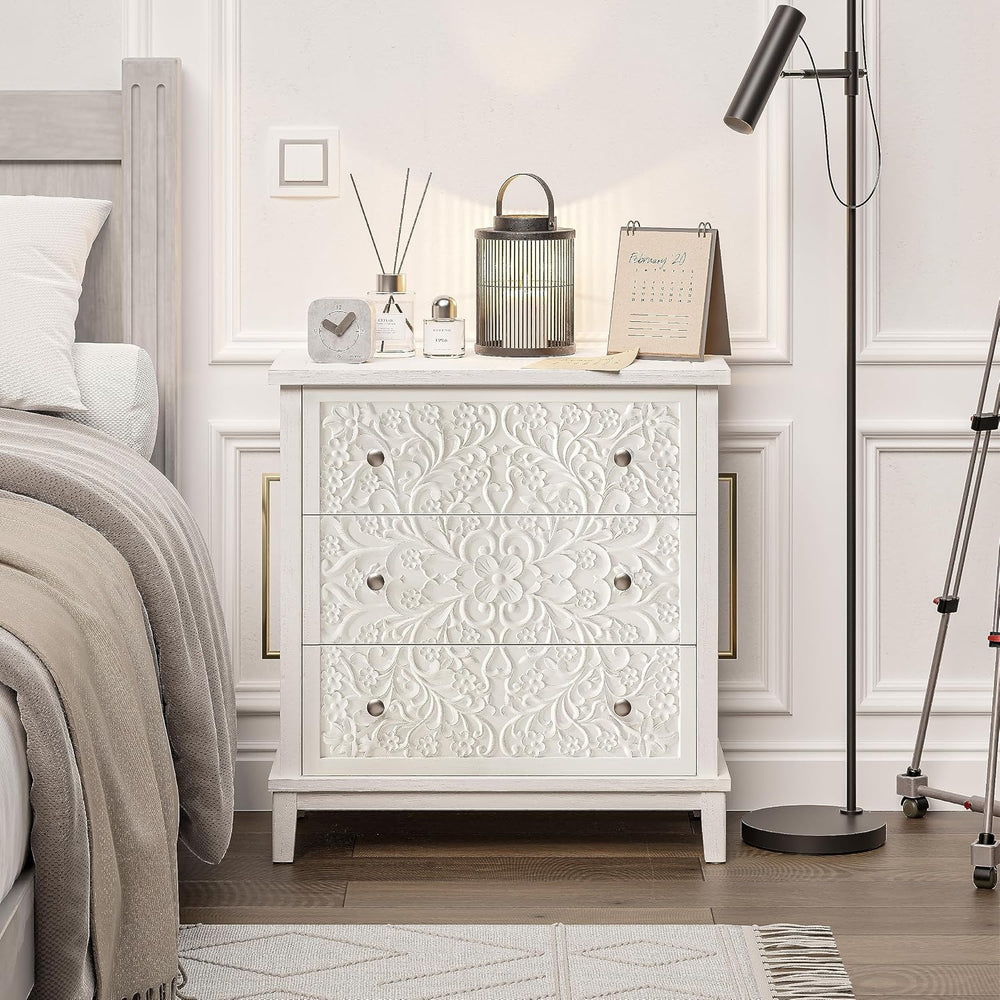 COZAYH 3-Drawer Fully-Assembled Flower Motif Dresser, Set of 2 Nightstand for...