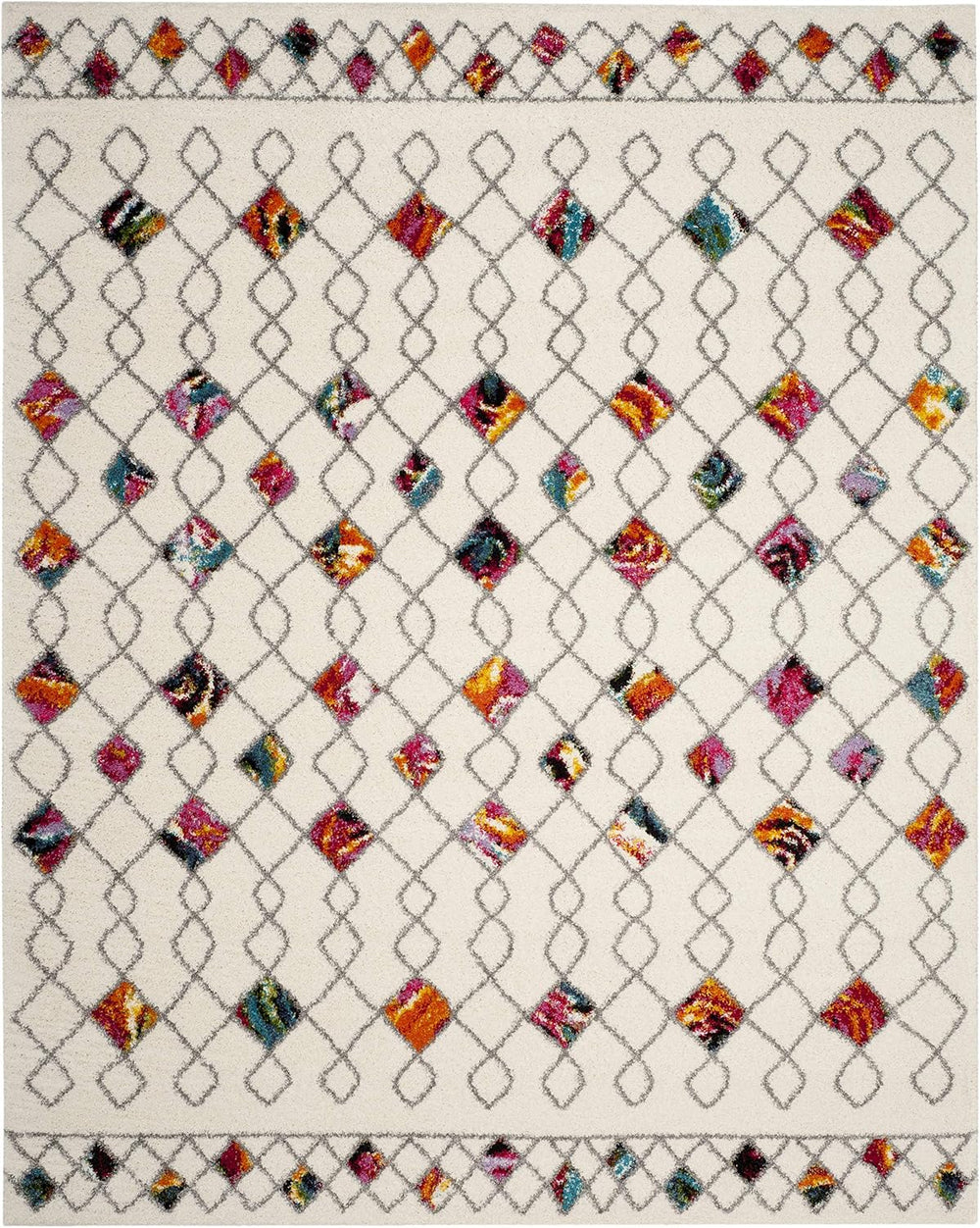 SAFAVIEH Fiesta Shag Collection Area Rug - 9' x 12', Cream & Mult...