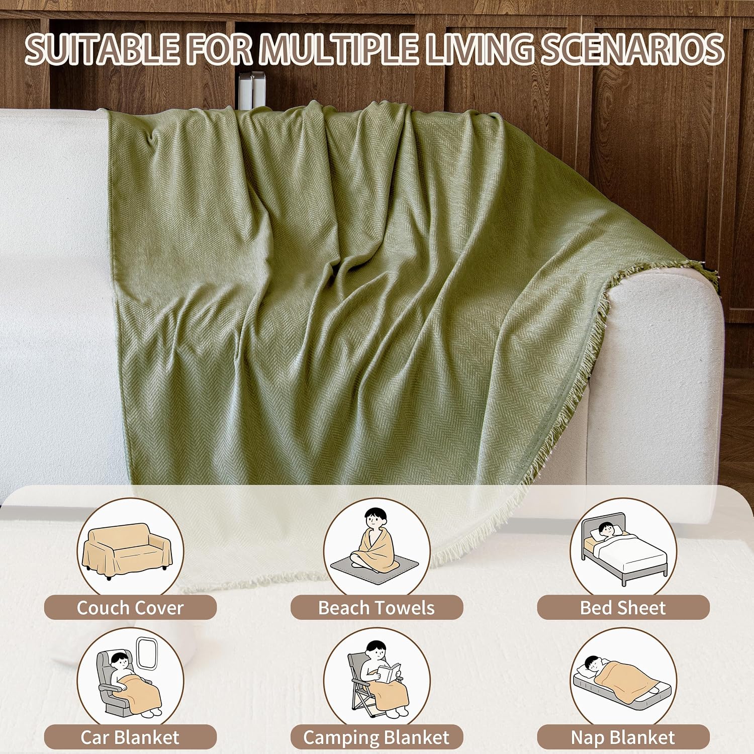 Couch Covers for Dogs 3 Cushion, Loveseat Slipcovers Washable, Pet L Shape Sectional Couch Protector, Boho Sofa Blanket Cover, Herringbone Chenille, Green, 91"x134"