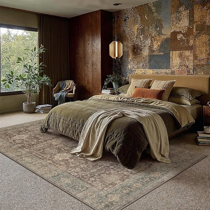 6x9 Washable Area Rug for Living Room Bedroom Vintage Rust Red Carpet Soft Low - Image 3