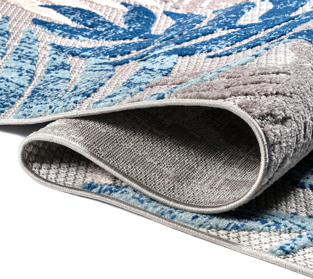 JONATHAN Y Tropics Palm Leaves Indoor Outdoor Area Rug 8X10 Gray/Blue