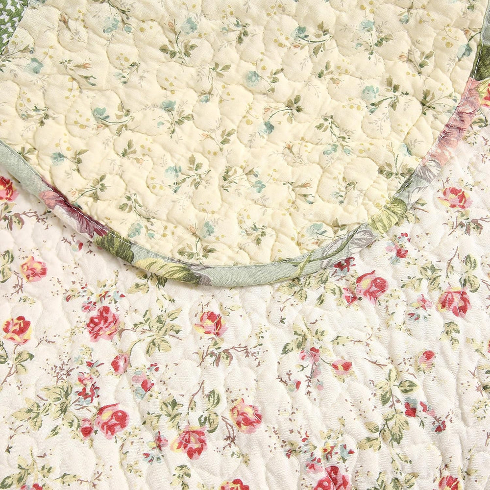 vctops 100% Cotton Quilted Throw Blanket 50x60 Inch Floral Patchwork Reversib...