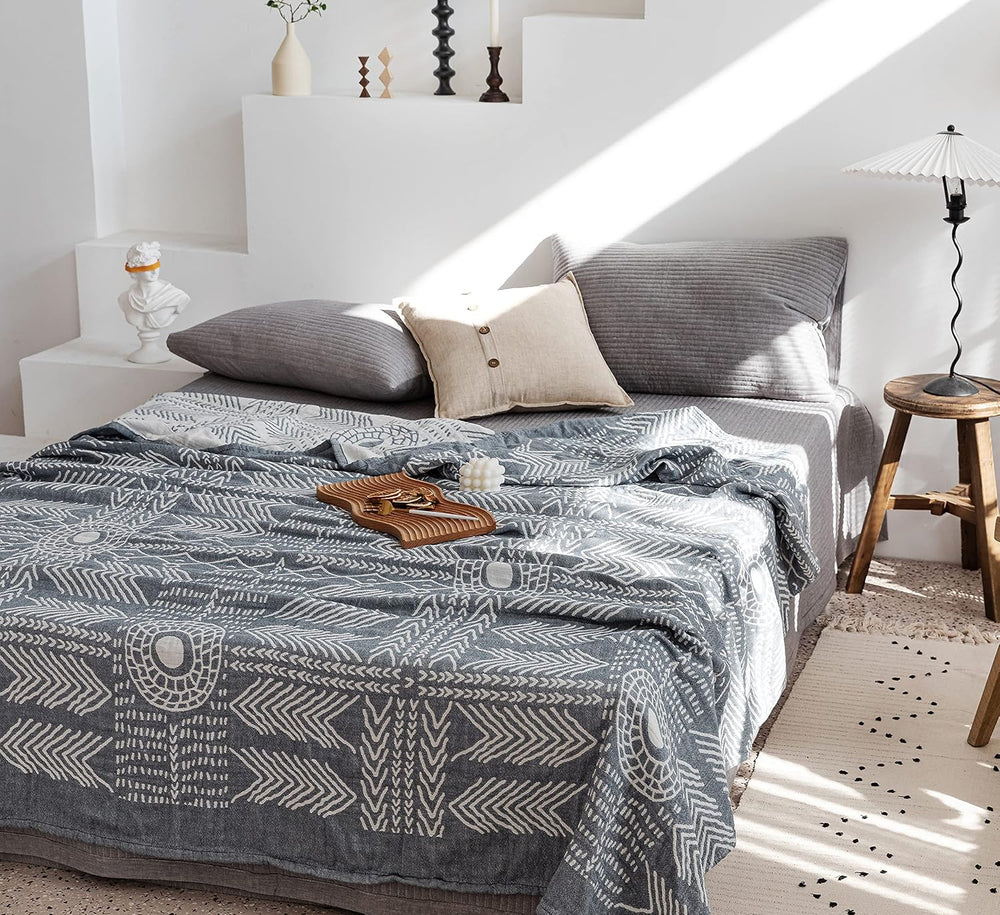 MEJU Indian Boho Muslin Lightweight Summer Blanket for Bed Sofa Couch, 100% C...