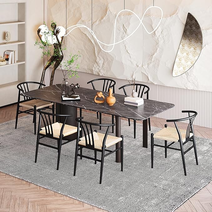 Yaheetech Weave Dining Chairs Set of 6 Mid-Century Modern Dining Room Chairs ...
