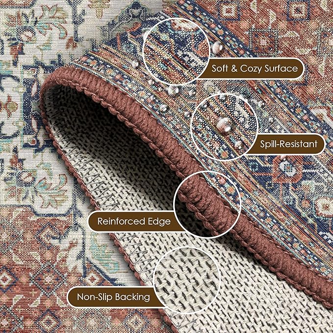 Washable Area Rug 9' x 12' Vintage Traditional Persian Mat - Image 6