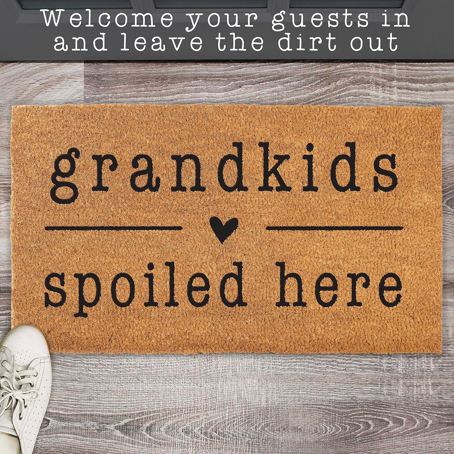 Grandkids Spoiled Here Door Mat 30x17 Inch, Coir Welcome Mat Front Doormat | Natural Coco Fibers, Dirt Scraper, Pvc Backing, Covered Porch Farmhouse Decor, Warm Welcome Everyday Use, Grandparents Gift