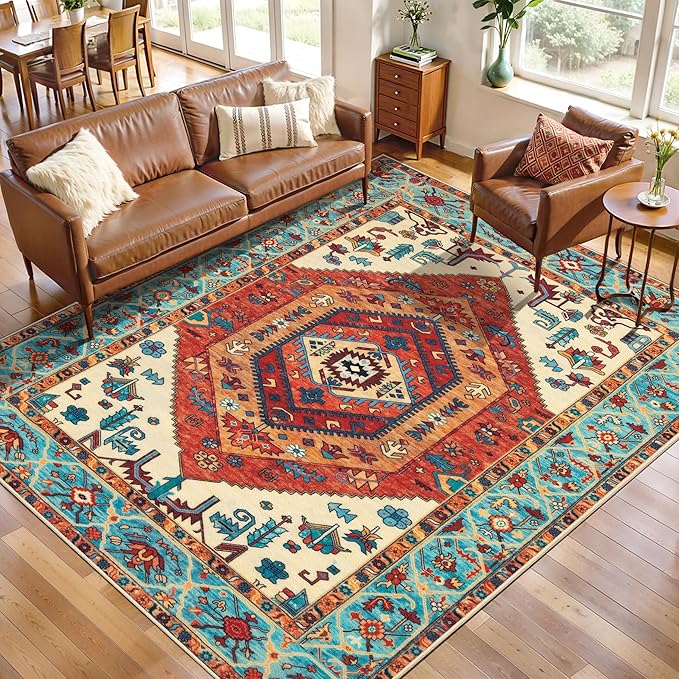 SERISSA 5x8 Area Rugs for Living Room, Large Washable Non-Slip Boho Rug by SERISSAHomeDecorCollection