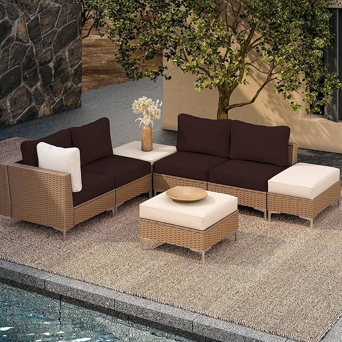 8Pcs Outdoor Cushion Covers, Patio Cushion Covers, Stretch Elastic Slipcovers