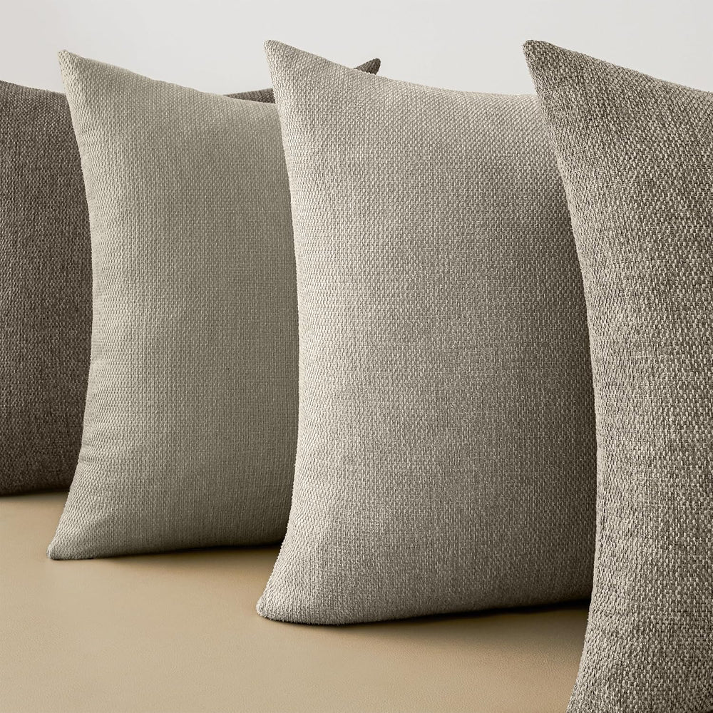 Natural Linen Look Throw Pillow Covers 18x18 Inch Set of 4, Textured Woven De...