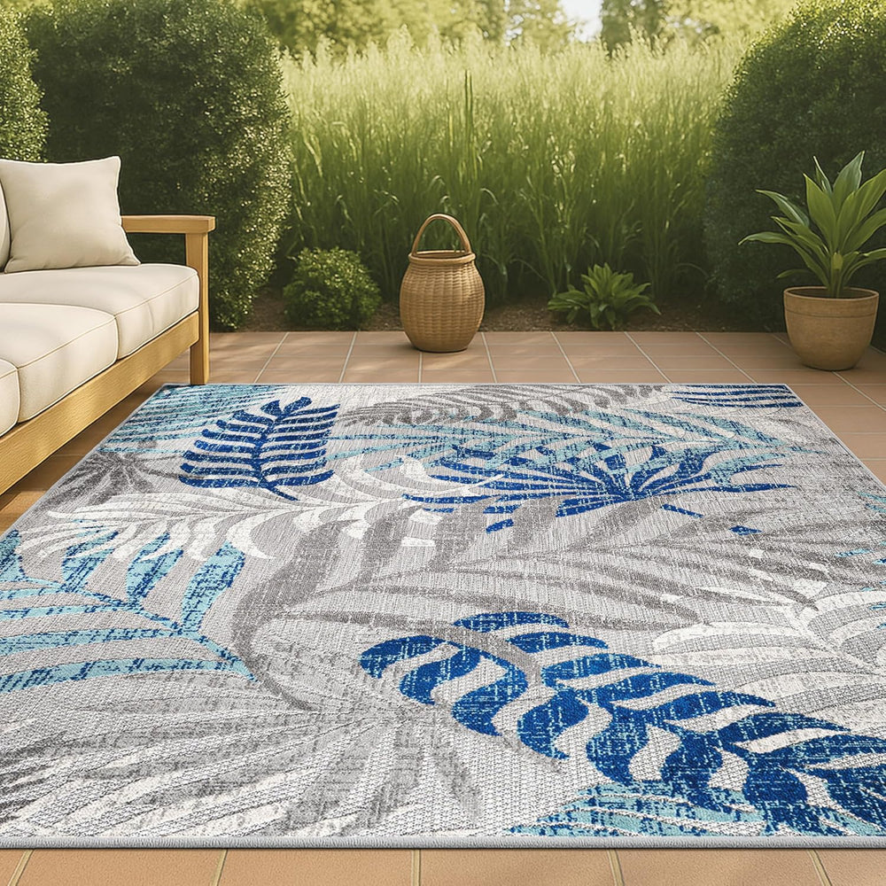 JONATHAN Y Tropics Palm Leaves Indoor Outdoor Area Rug 8X10 Gray/Blue