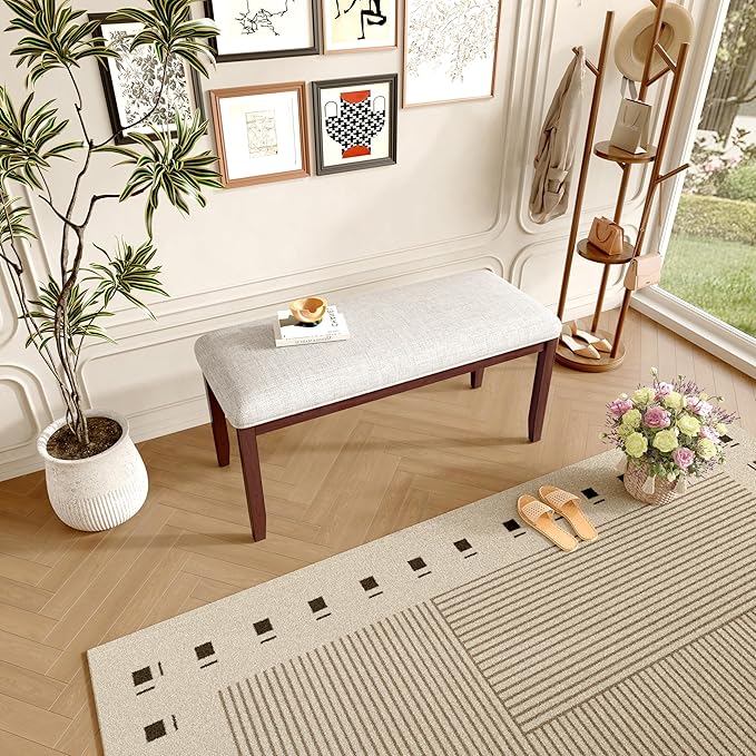 Merax Upholstered Dining Bench, with Padded Seat and Solid Wood Leg for Kitch...