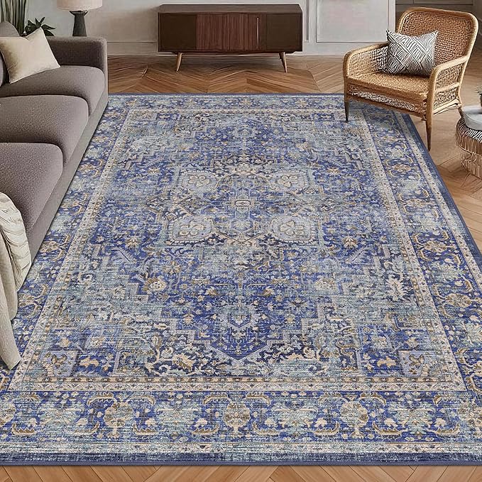 Washable Area Rug 4' x 6' Vintage Traditional Persian Mat by Unknown