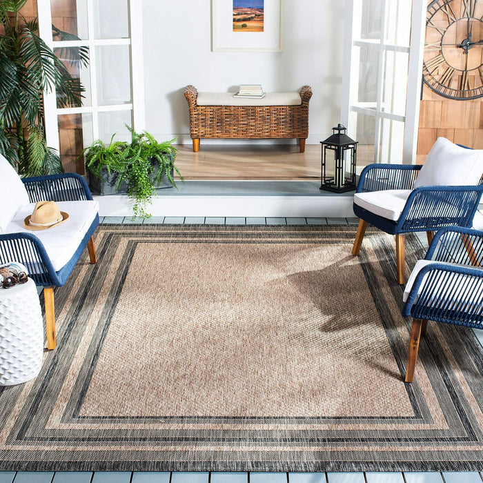 SAFAVIEH Courtyard Outdoor Square Rug 7'10", Natural & Black CY8475-37312