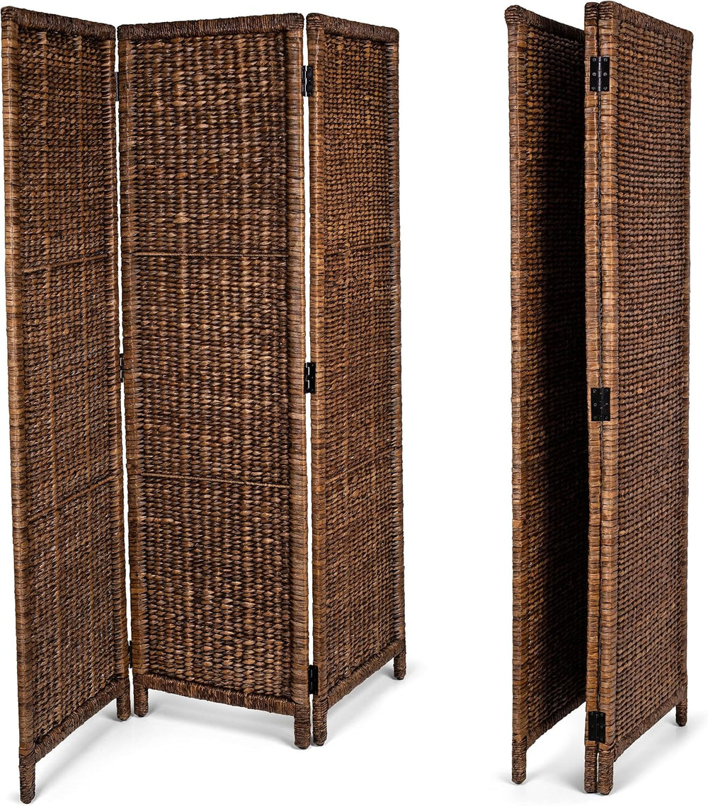 BIRDROCK HOME 3 Panel Seagrass Room Divider, Brown Wash, 57.5” x 70.1”