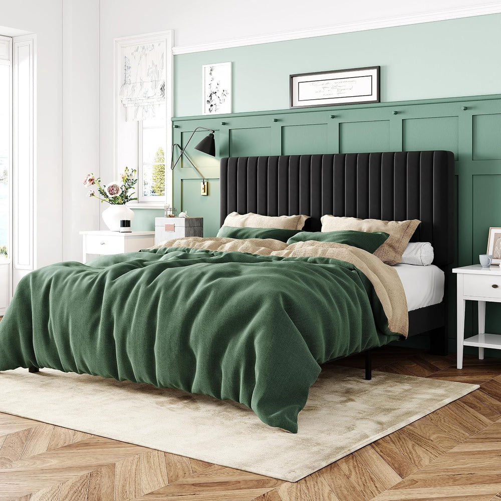 Allewie Full Bed Frame, Velvet Upholstered Platform Bed with Vertical Channel...