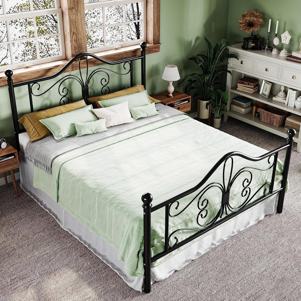 Allewie Metal Full Platform Bed Frame, Butterfly Pattern Design, Black