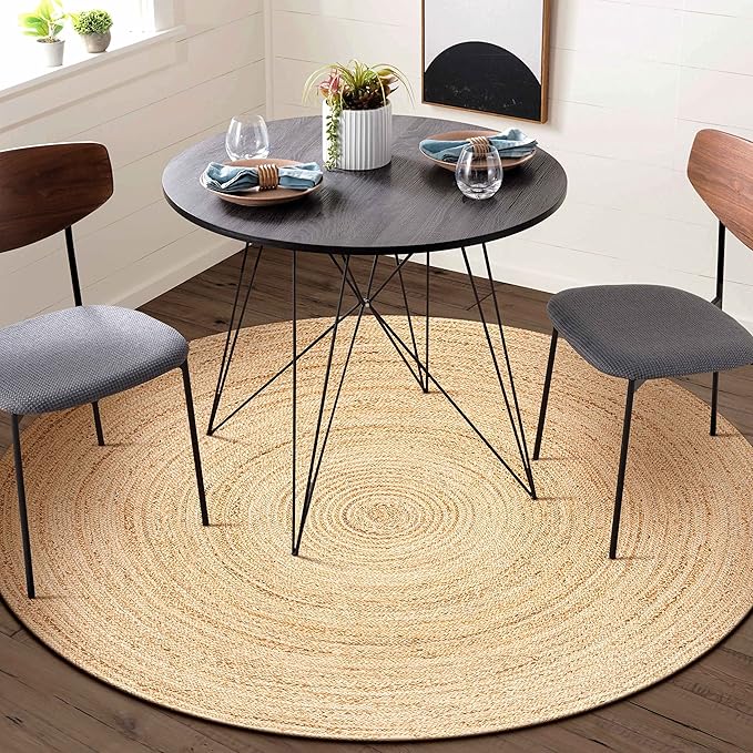 Hausattire Hand Woven Jute Braided Rug, 5’ Round – Natural, Reversible Boho - Image 5