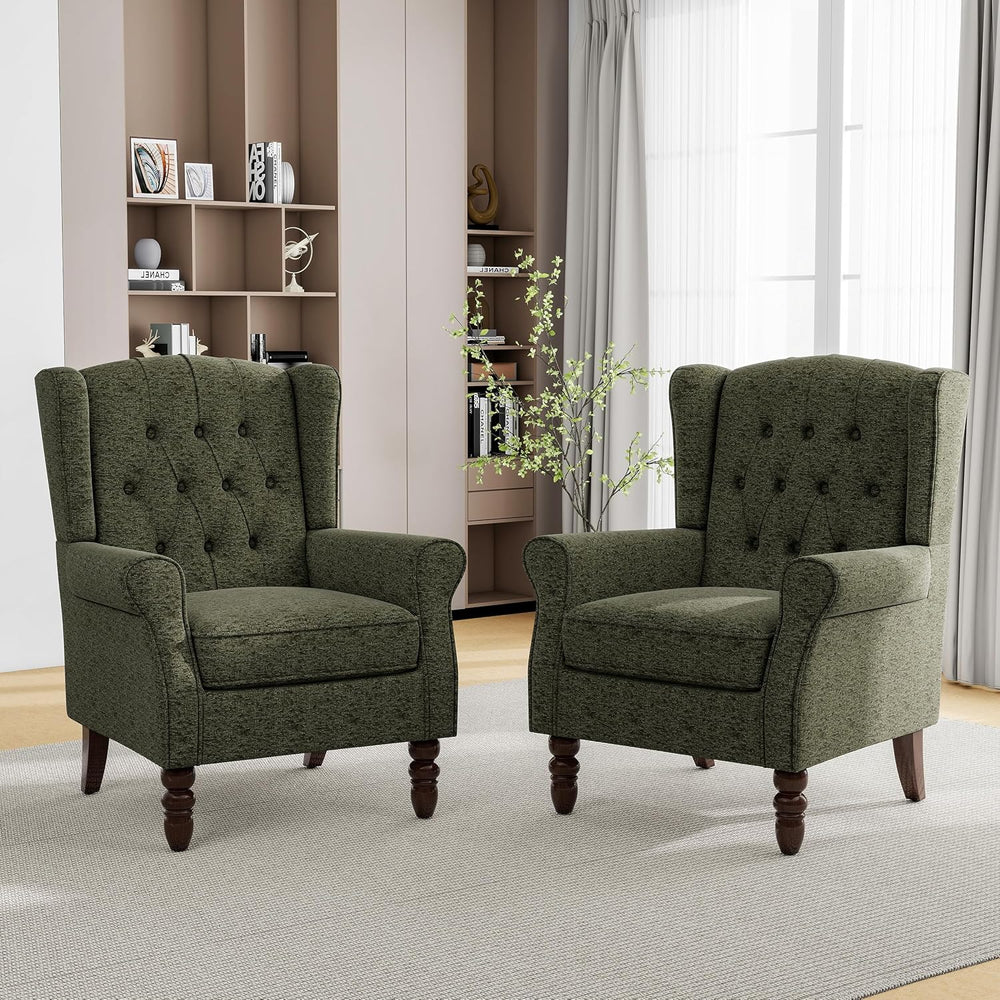 Mid-Century Modern Wingback Chair - Plush Upholstered Accent Armchair with So...