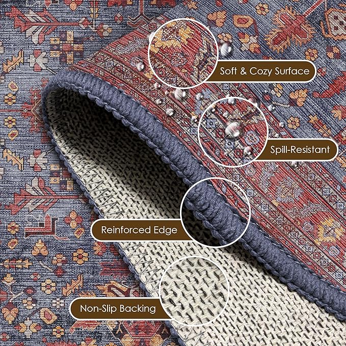 Washable Area Rug 9' x 12' Vintage Traditional Persian Mat - Image 6