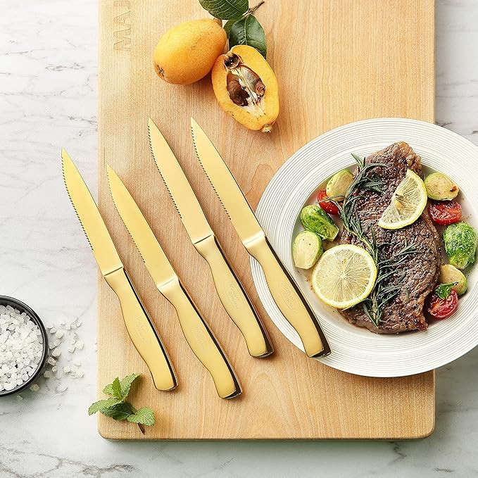 Marco Almond® Gold Knife Set, Knife Block Set MA21, Titanium Coated 14 Pieces - Image 5
