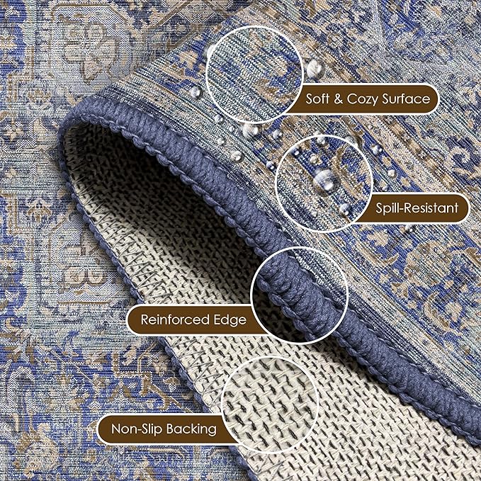 Washable Area Rug 2'6'' x 8' Vintage Traditional Persian Mat - Image 6