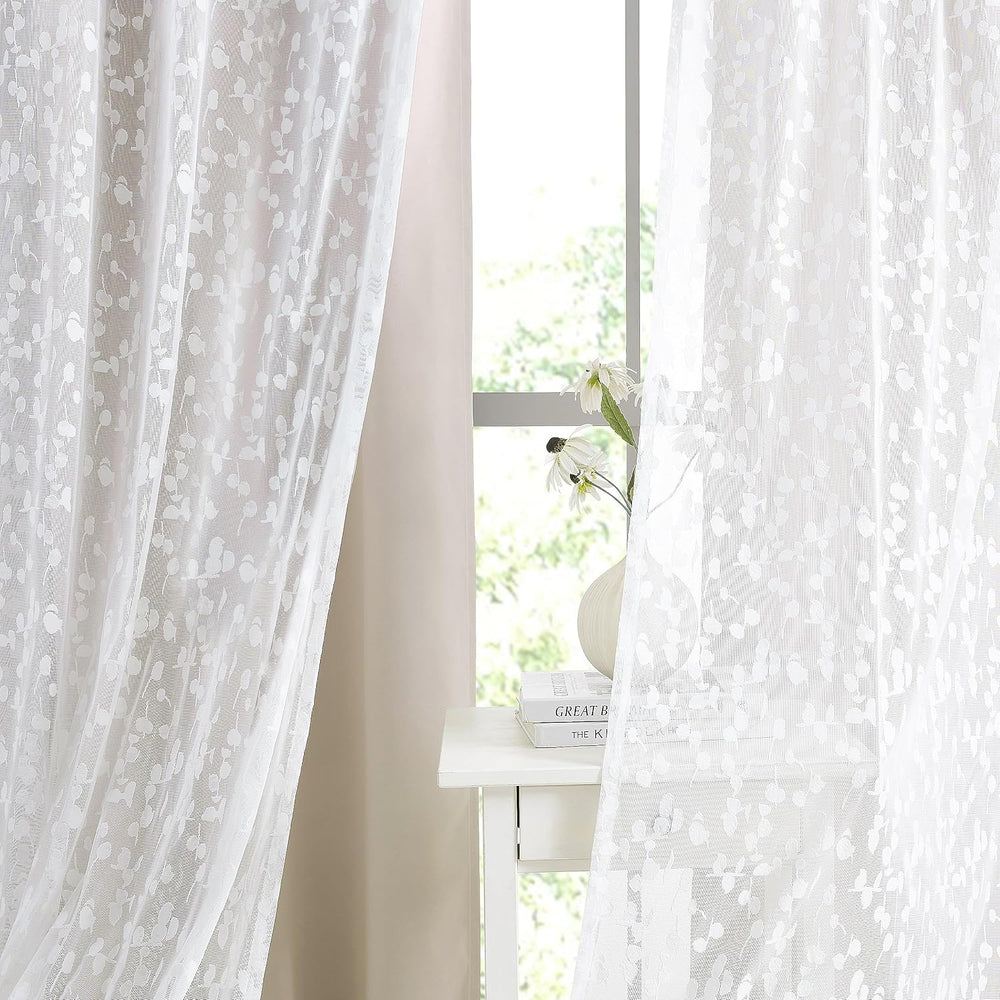 Mix Matched Beige Full Blackout & Sheer Leaf Lace Curtains 52"Wx84L ...