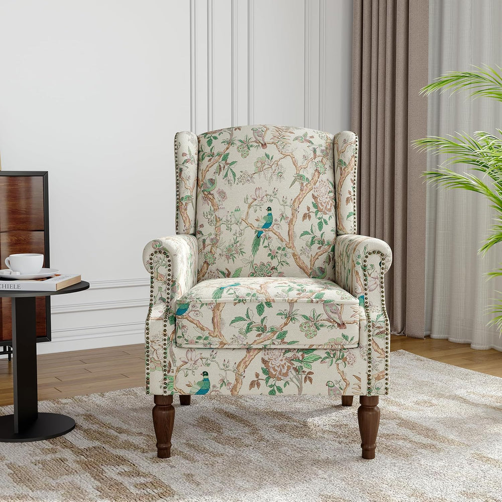 Wingback Accent Chair, High Back Upholstered Armchair, Bird