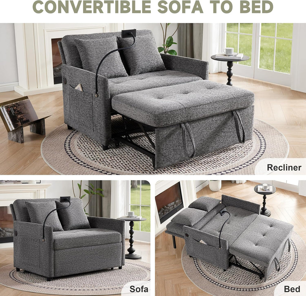 Loveseat Sleeper Sofa Convertible Sofa Bed, Pull out couch, Dark Grey