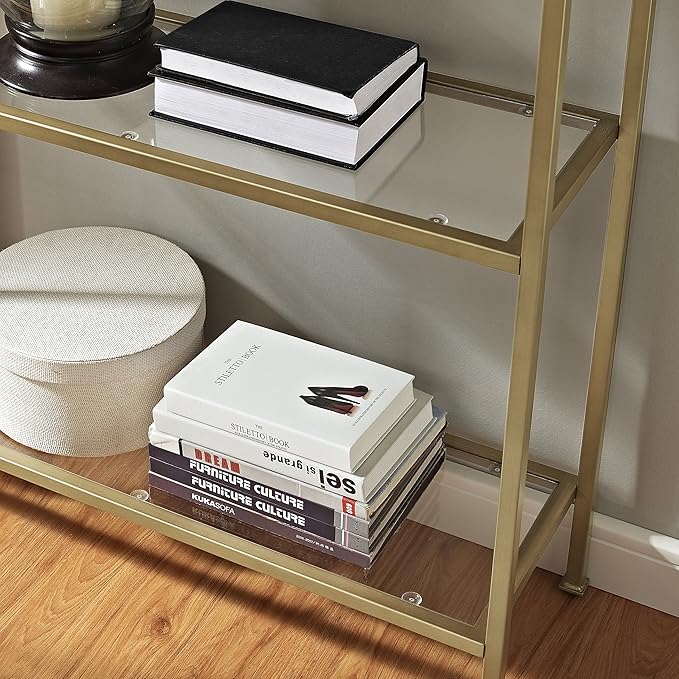 Crosley Furniture Aimee Bookshelf with Glass Shelves, Bookcase Storage, Gold ...
