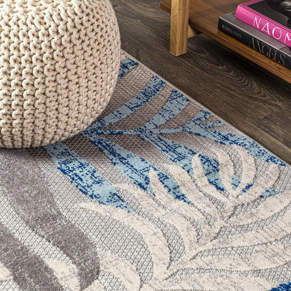 JONATHAN Y Tropics Palm Leaves Indoor Outdoor Area Rug 8X10 Gray/Blue