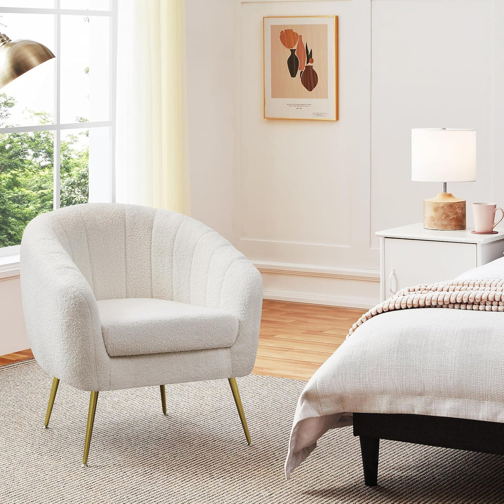 Yaheetech Barrel Accent Chair, Modern Cozy Vanity Chair, Ivory