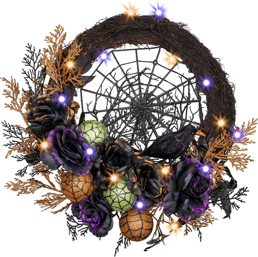 Valery Madelyn 24" Pre-Lit Halloween Wreath for Front Door Decor