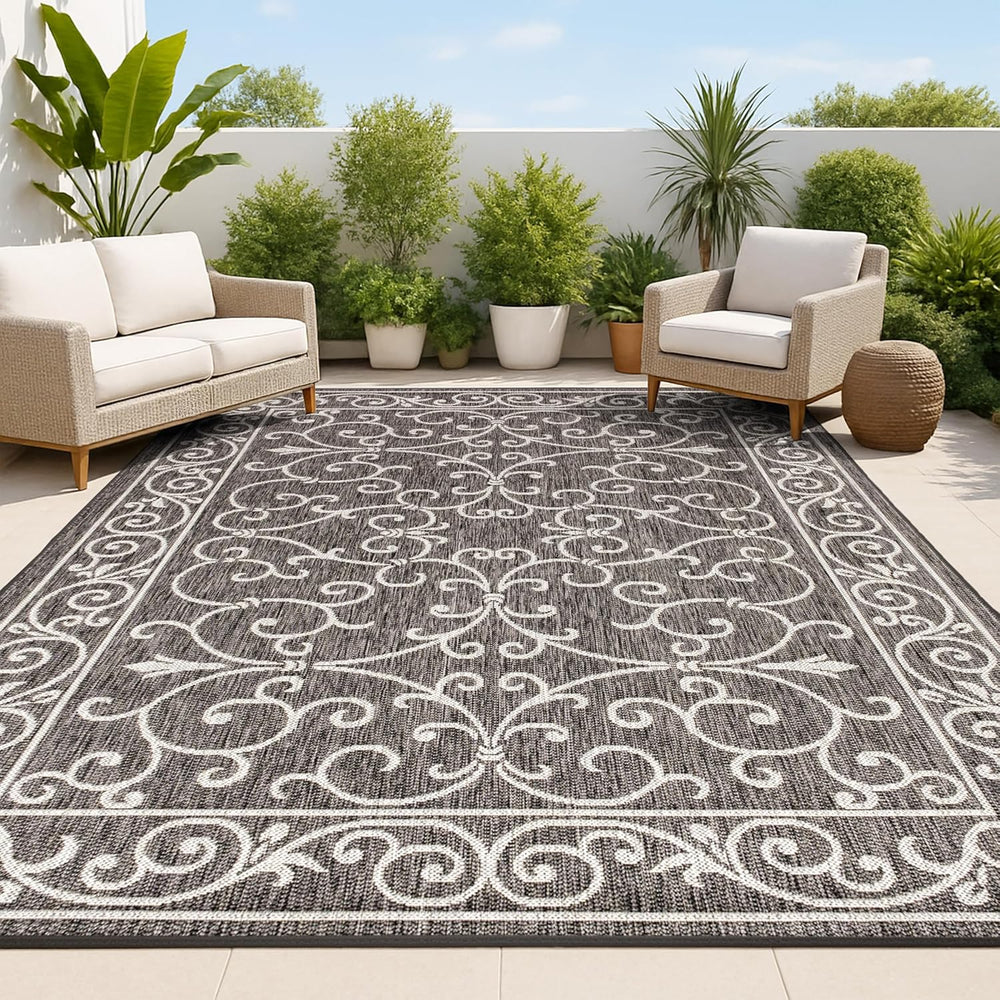 JONATHAN Y Vintage Filigree Indoor Outdoor Area Rug 8X10 Black/Gray, Charlest...