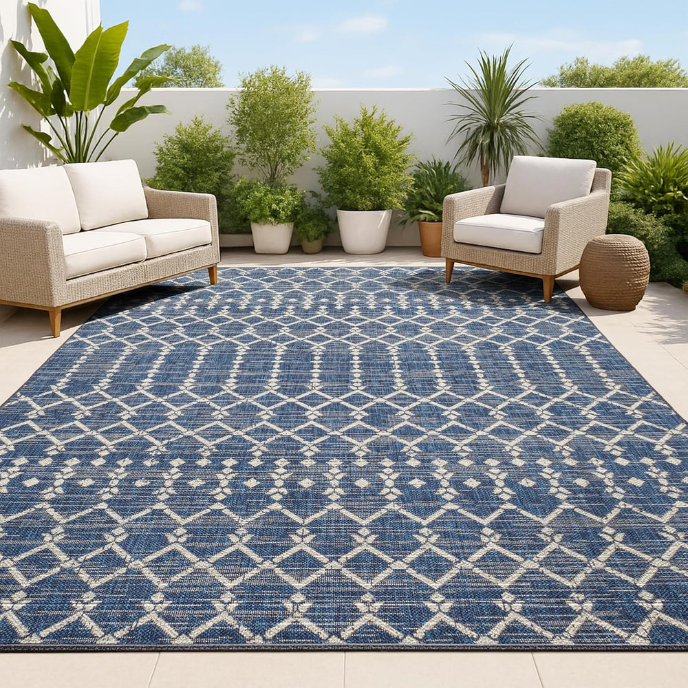 JONATHAN Y Moroccan Geometric Indoor Outdoor Area Rug 8X10 Navy/Beige, Ourika...