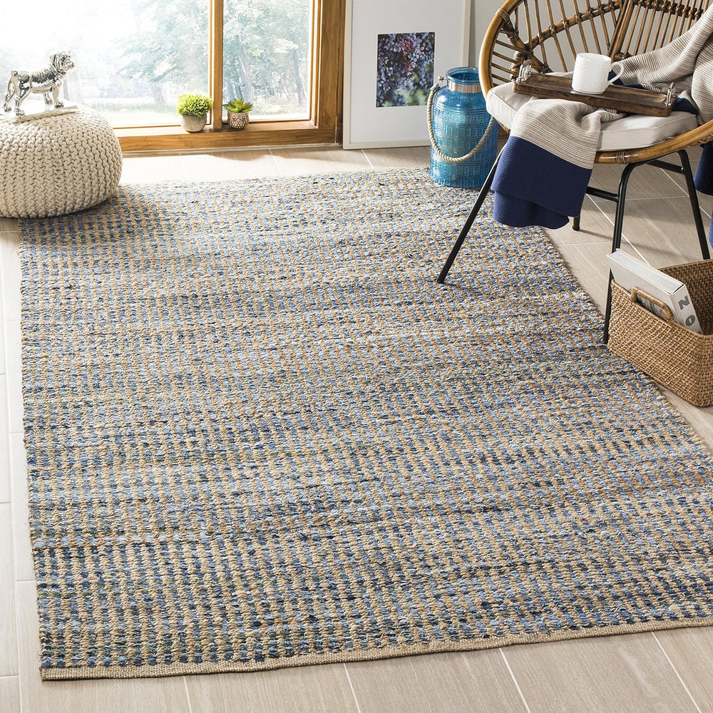 SAFAVIEH Cape Cod Collection Area Rug - 6' x 9', Natural & Blue, ...