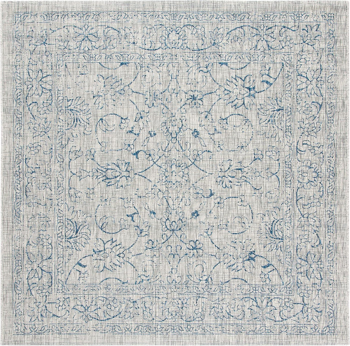 SAFAVIEH Courtyard Outdoor Square Rug 4', Grey & Navy CY8680-36812