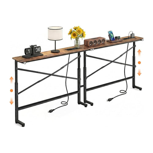 102.4 Inch Behind Couch Table Skinny with 2 Outlets, 24″-32″ Height Adjustable Sofa Tables Narrow Long, Long Entryway Console Table with USB-C Ports for Small Spaces, Hallway, Bedside