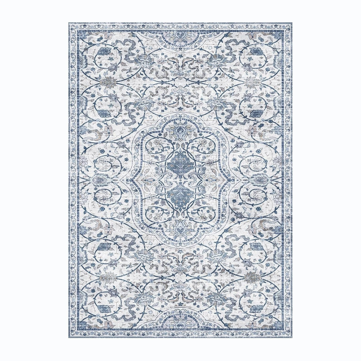 2'×6' Blue Floral Vinyl Runner Rug, Non-Slip Floor Mat for Hallway, Kitchen, Entryway, Waterproof&Stain-Resistant Vinyl Floor Mat, Easy Clean Plastic Floor Protector for High Traffic Areas, Runners