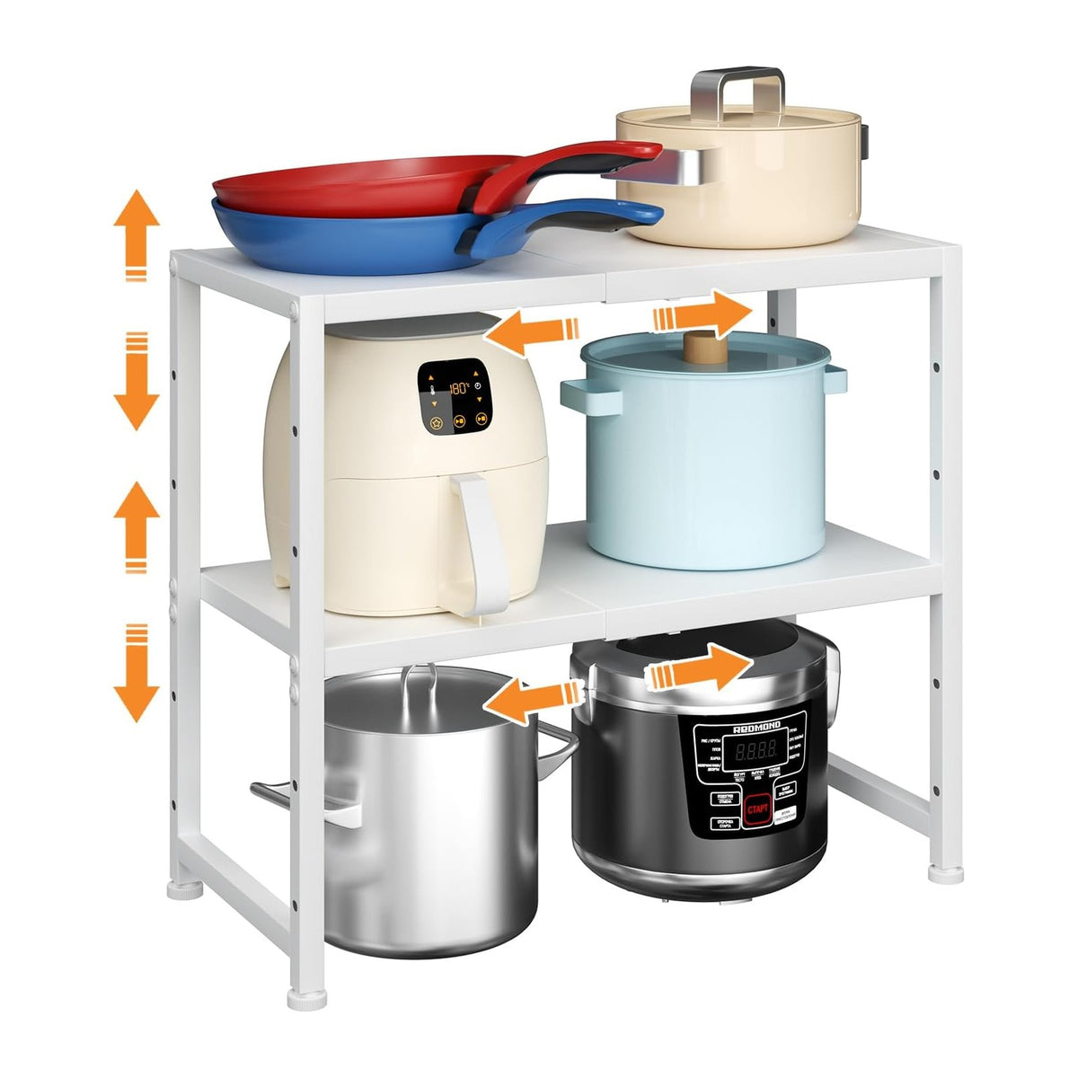 2-Tier Expandable Kitchen Storage Shelf, 150LBS Heavy Duty Metal Shelving Units