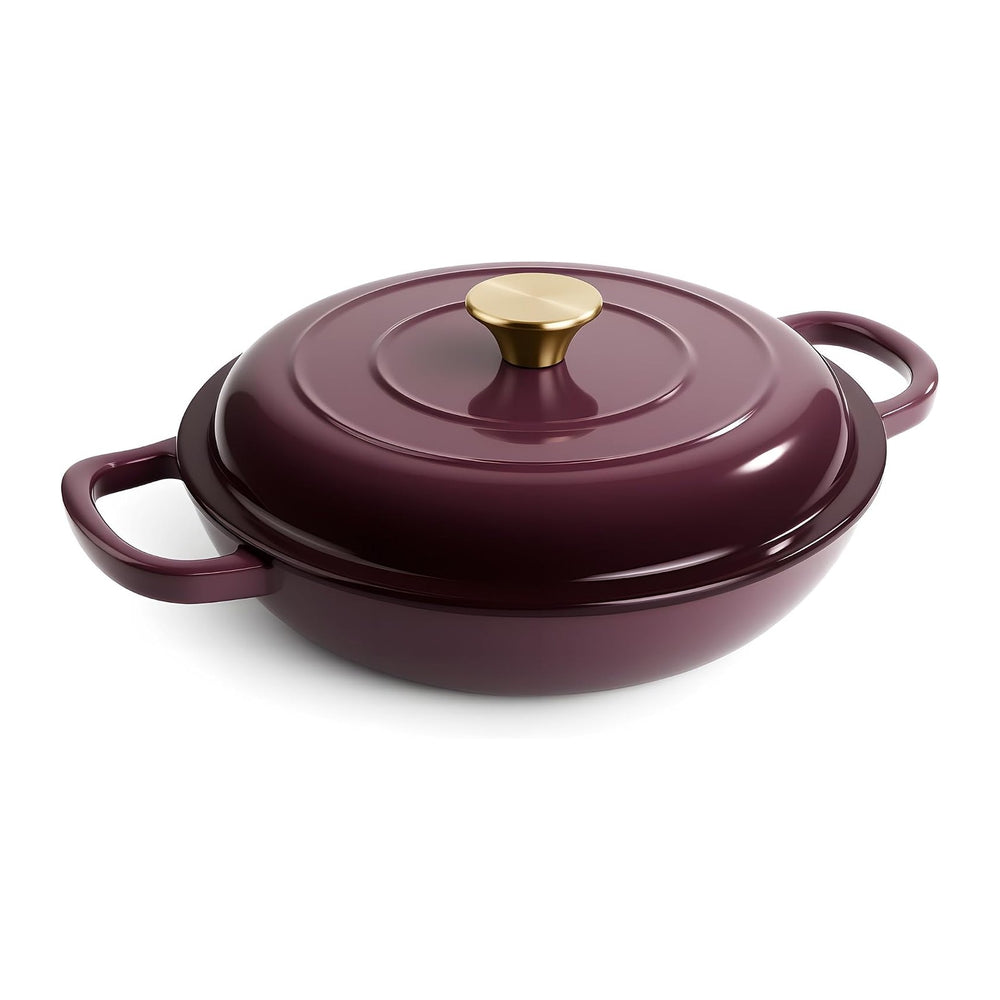 3 Quart Enameled Cast Iron Braiser, Non Stick Enameled Cast Iron Skillet