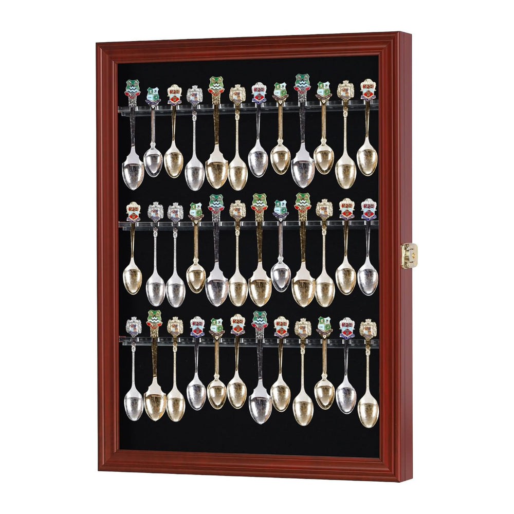 36 Souvenir Tea Spoon Display Case Rack Wall Mountable Cabinet Frame with Loc...