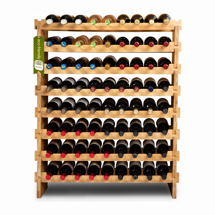 72 Bottle Wine Rack – Modular Freestanding Bamboo Wine Storage Shelf for Home, Kitchen & Cellar – Stackable Wine Organizer Stand