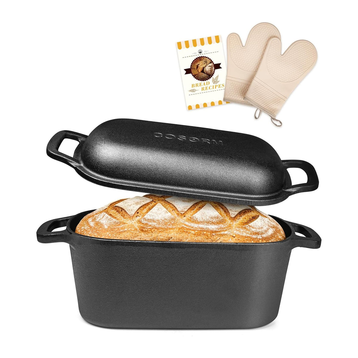 7QT Oval Dutch Oven for Sourdough Bread Baking, Pre-Seasoned Cast Iron Bread Pan