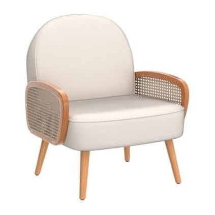 Aklaus Mid Century Modern Accent Chairs Set of 2 Upholstered Rattan Faux Leat...