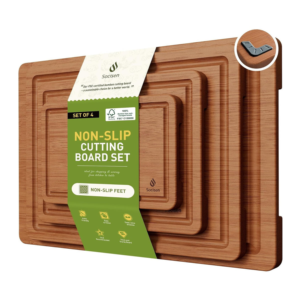 Bamboo Cutting Board Set Non Slip Feet Over Sink Father Day Dad Parents Papa
