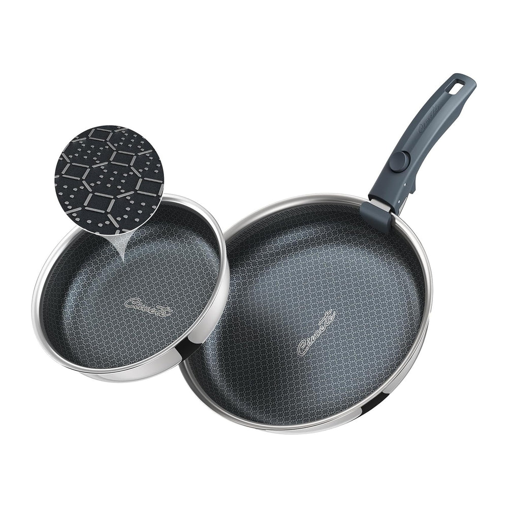 Ciwete Hybrid Non Stick Frying Pans Set 3-Piece, 8 & 9.5 Inch Tri-Ply Sta...