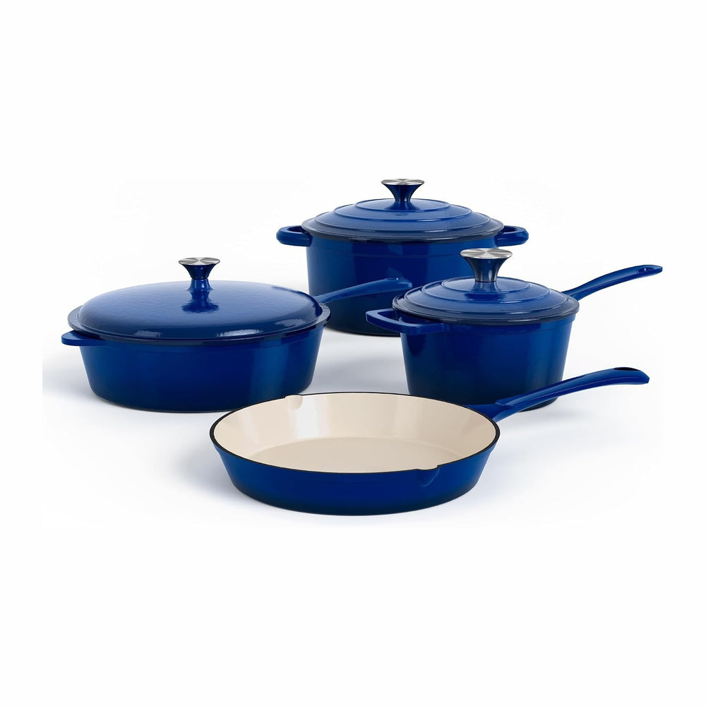 DishDelight 7 Pcs Enameled Cast Iron Pots and Pans Set, Induction Enamel Coated