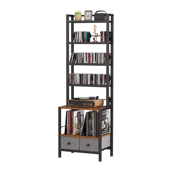DVD Storage Vinyl Record Storage Rack, 6-Tier CD Rack Tower with Drawers for CDs, DVDs, Albums, Books & Games, Vinyl Record Holder & DVD Shelf Organizer for Living Room & Home Office, 20.8x11.8x63Inch