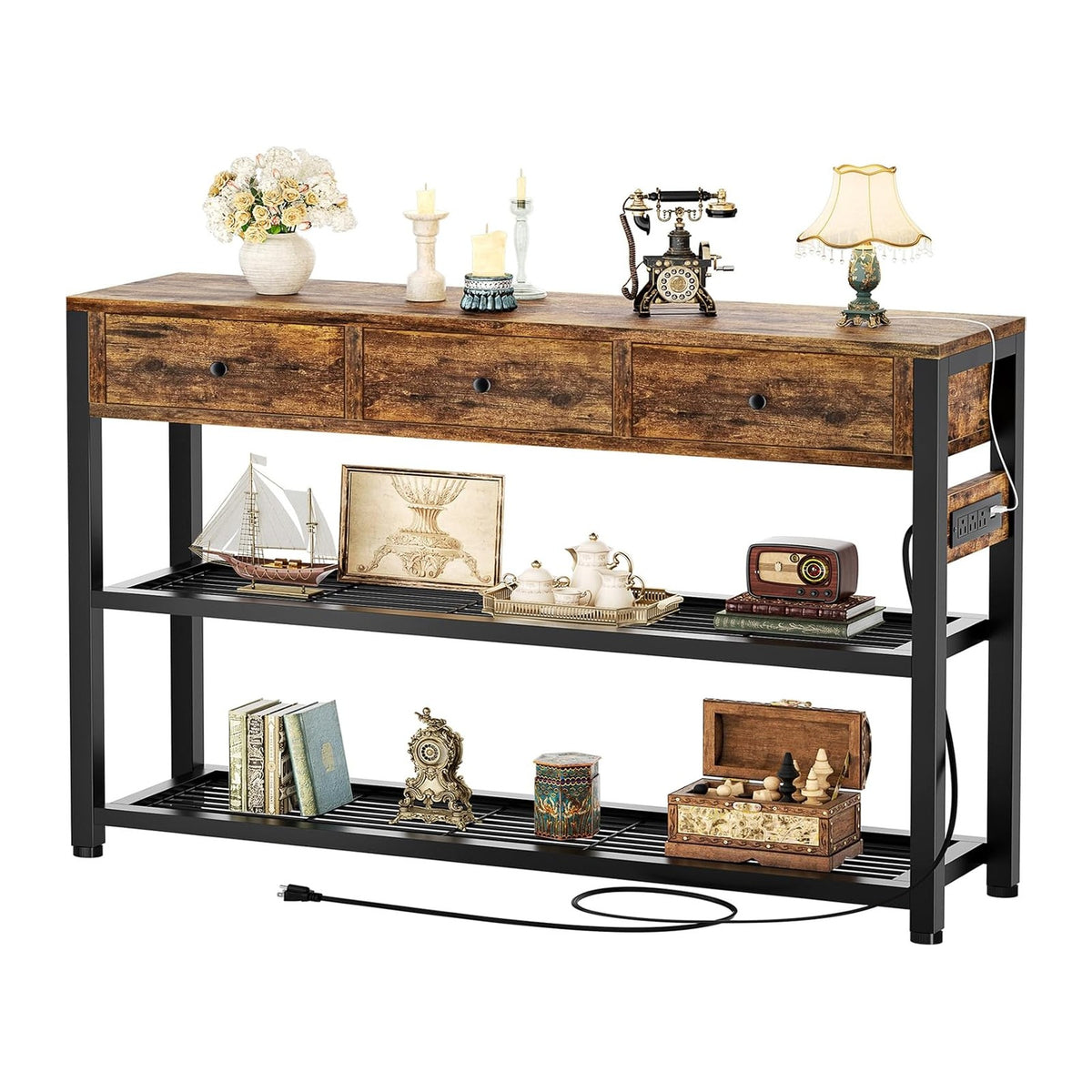 Ecoprsio Entryway Table with Outlets, 47" Console Table with 3 Drawers